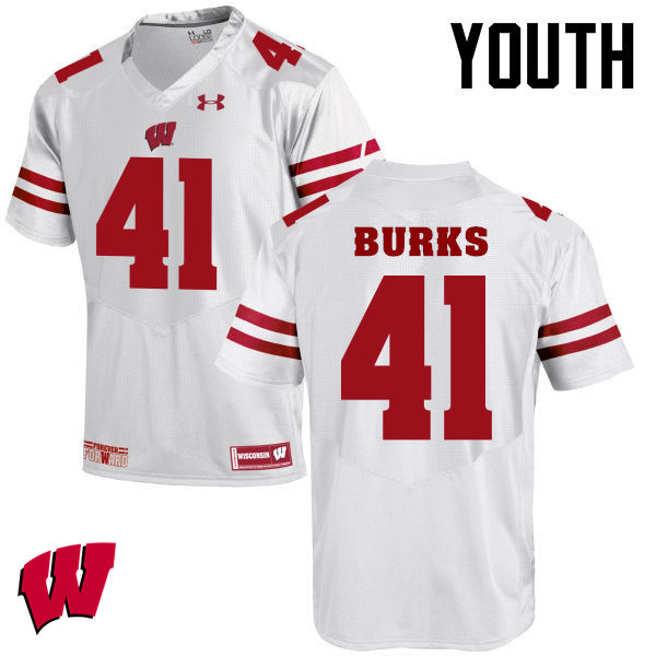 Youth Winsconsin Badgers #41 Noah Burks College Football Jerseys-White - Click Image to Close